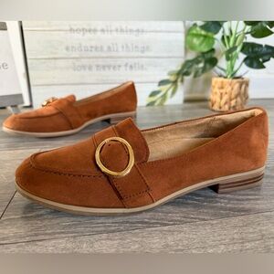 Naturalizer Mina Faux Suede Cognac Slip On Loafer with Gold Buckle Size 8